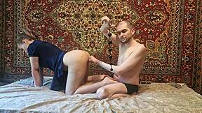 russian amateur plays with anal beads at home