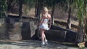 naughty blonde gets her tight asshole stretched outdoors