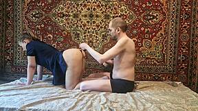 russian amateur plays with anal beads at home