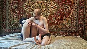 russian amateur plays with anal beads at home