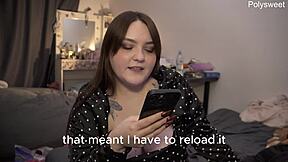 behind scenes with curvy neighbor: her strapon pegging leads to cum swallow surprise