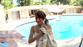 lexi bloom's cute 19yo pov blowjob swallows huge load poolside