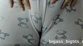 camel toe shows in pajamas while rubbing softly