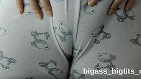 camel toe shows in pajamas while rubbing softly