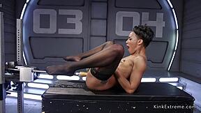 tiny tits ebony rides the fucking machine hard