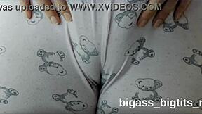 camel toe shows in pajamas while rubbing softly