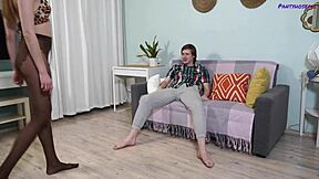 Vika fucks kenneth in brown frenchcut pantyhose