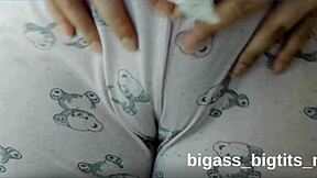 camel toe shows in pajamas while rubbing softly