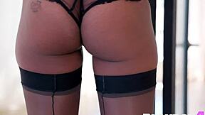 Beautiful black milf strips after posing in hot lingerie