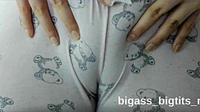 camel toe shows in pajamas while rubbing softly