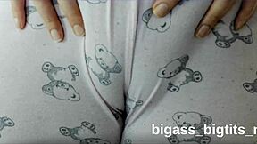 camel toe shows in pajamas while rubbing softly