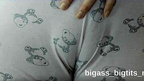 camel toe shows in pajamas while rubbing softly