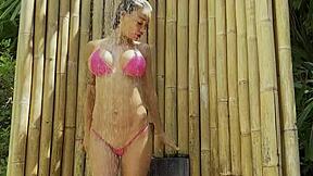 hot monika fox poses in pink bikini