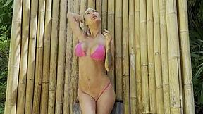 hot monika fox poses in pink bikini