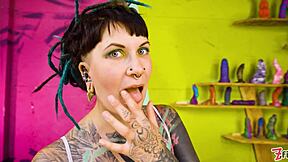 Tattooed alt girl tests deep anal