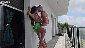 My Neighbors Huge Cock Fucks Me Standing On My Balcony