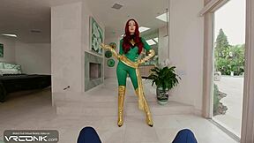 Sexy Redhead Phoenix Rides Big Dick In X-Men Cosplay!