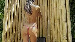hot monika fox poses in pink bikini