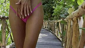 hot monika fox poses in pink bikini