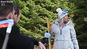 sexy snowboarder brittany bardot takes dp from lumberjacks