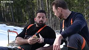 sexy snowboarder brittany bardot takes dp from lumberjacks