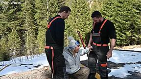 sexy snowboarder brittany bardot takes dp from lumberjacks