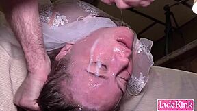 I can't believe this submissive bride takes such throat destruction in dark ritual