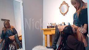 Two girls lick each other with smoke