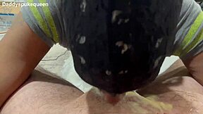 ebony slave pukes orange creamsicle milkshake while doing sloppy rimming on that cock