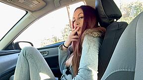 Italian milf artemisia love smokes in car with big tits out