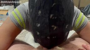 ebony slave pukes orange creamsicle milkshake while doing sloppy rimming on that cock