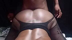 Two ebony babes share one black dude in homemade scene