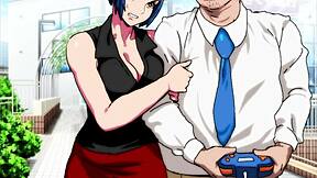 Maid plays game with big boobs