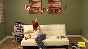 Gorgeous redhead with big tits licks tight pussy in lesbian play
