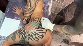 tattoo shop risky anal getting fucked while tattooing