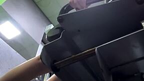 Teen fingers pussy during quick gym session