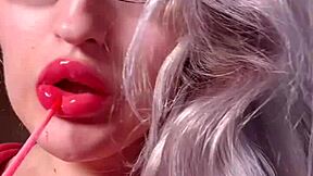 bimbo red lipgloss captivated webcam session with red lips worship