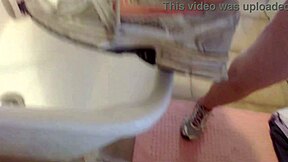 Nicoletta cleans sneakers in bathroom