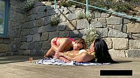 Pissy spring time outdoor lesbian fun