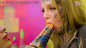 split tongue lesbians tattooed toy play anal and atm adventures