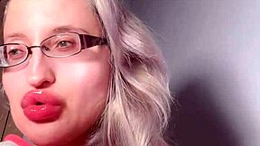 bimbo red lipgloss captivated webcam session with red lips worship