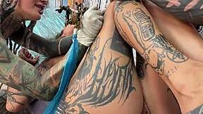 tattoo shop risky anal getting fucked while tattooing
