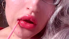 bimbo red lipgloss captivated webcam session with red lips worship