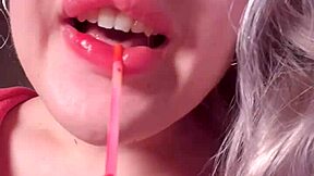 bimbo red lipgloss captivated webcam session with red lips worship