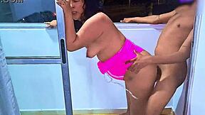 latina slut fucking and sucking cock on a balcony overlooking the public street in medellin a wet blowjob and a frenetic fuck while she is being fucked the cars pass by on the road venezuelan bitch