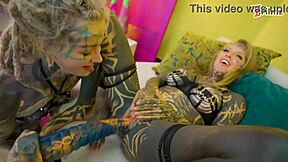 split tongue lesbians tattooed toy play anal and atm adventures