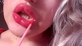 bimbo red lipgloss captivated webcam session with red lips worship