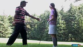 She Strips Naked At Golf Court For Hard Fuck