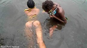 when the 2 lesbian of the tribe bath together in the village river