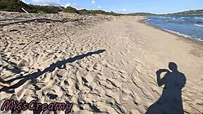 My nude teacher wife pees on beach